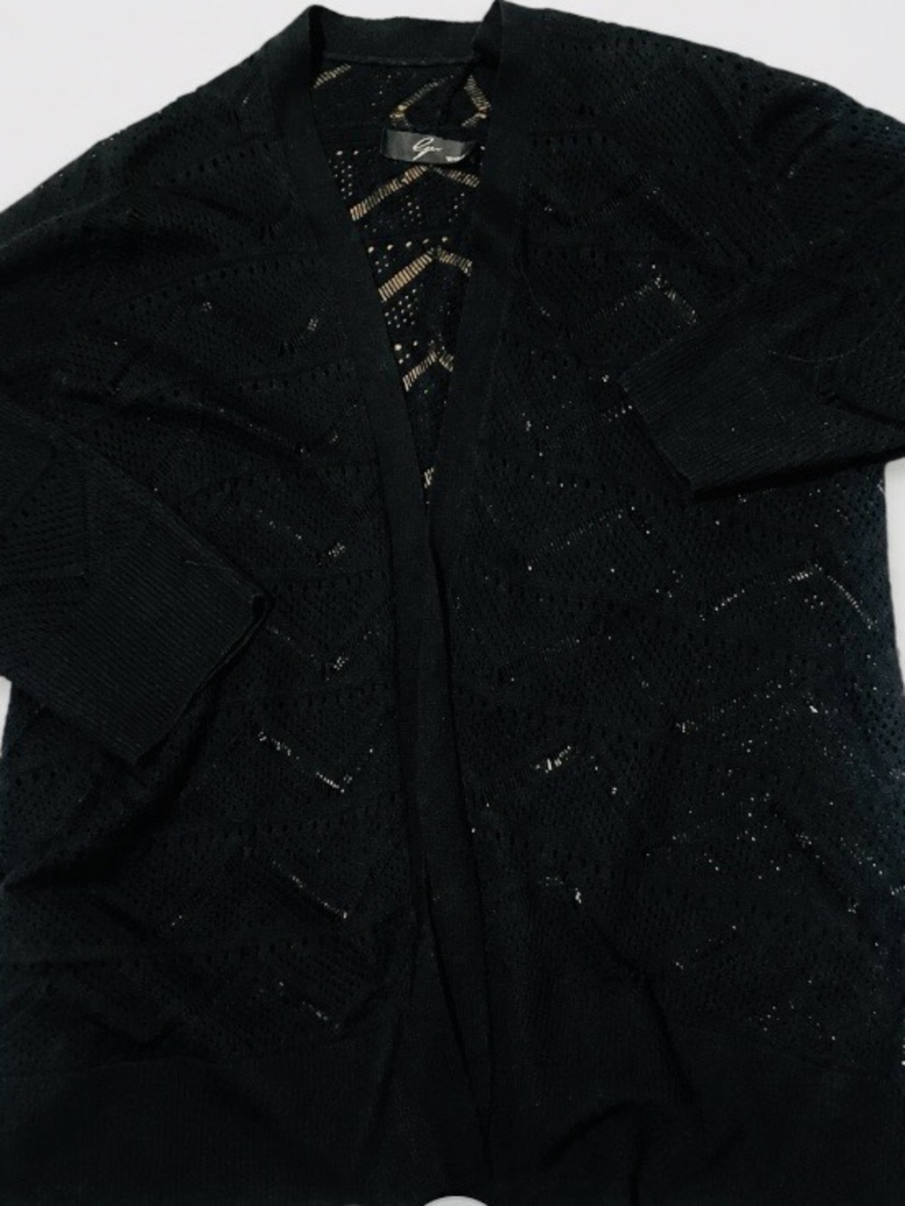 Amazon Black Open-Front Eyelet Knit Cardigan